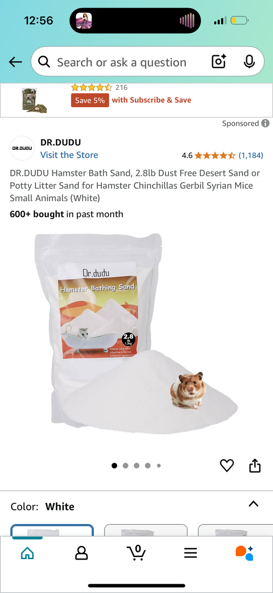 DR.DUDU Hamster Bath Sand, 2.8lb Dust Free Desert Sand or Potty Litter Sand for Hamster Chinchillas Gerbil Syrian Mice Small Animals (White)