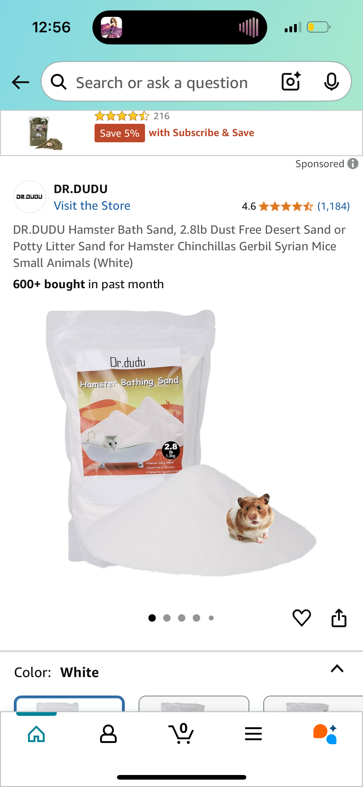 DR.DUDU Hamster Bath Sand, 2.8lb Dust Free Desert Sand or Potty Litter Sand for Hamster Chinchillas Gerbil Syrian Mice Small Animals (White)