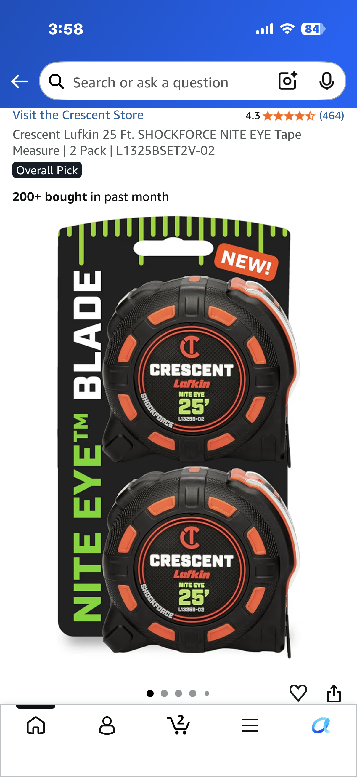 Crescent Lufkin 25 Ft. SHOCKFORCE NITE EYE Tape Measure | 2 Pack | L1325BSET2V-02