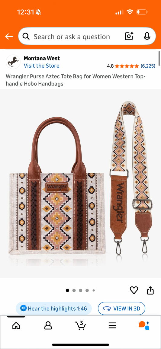 Wrangler Purse Aztec Tote Bag for Women Western Top-handle Hobo Handbags