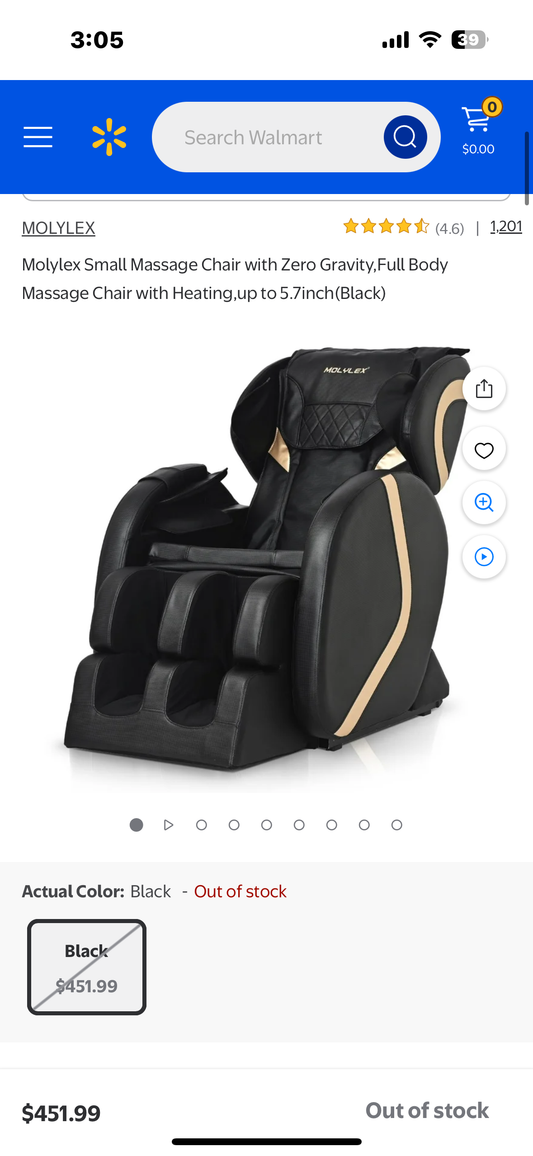 Molylex Small Massage Chair with Zero Gravity, Full Body Massage Chair with Heating (Black) (L956)