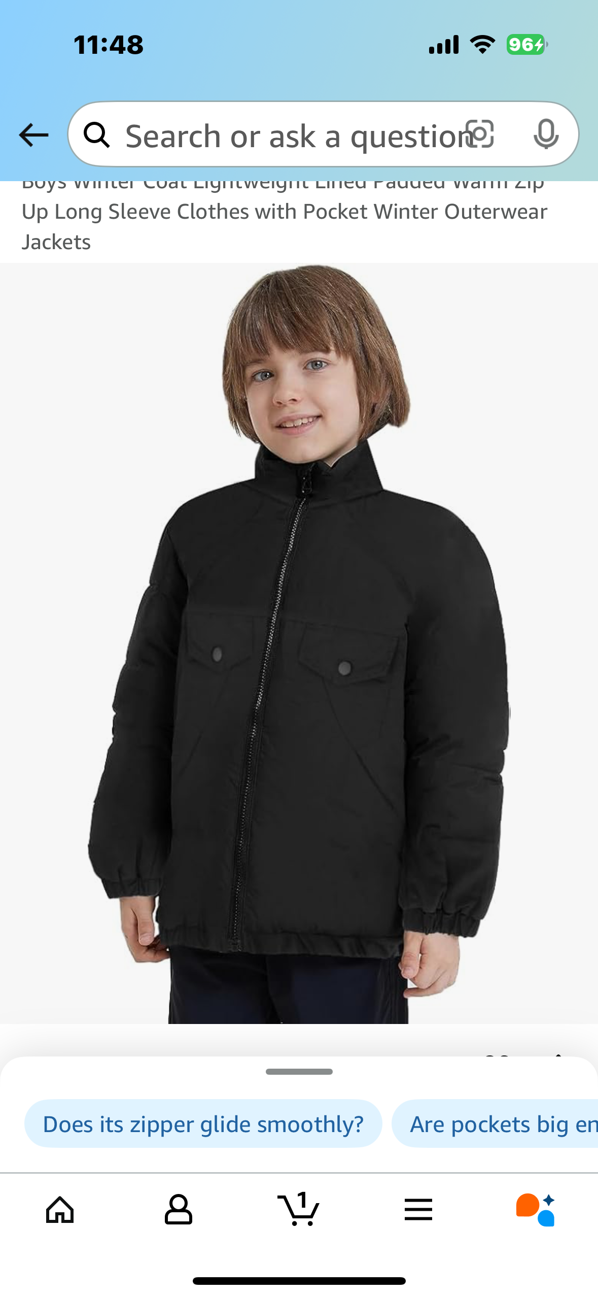 Boys Winter Coat Lightweight Lined Padded Warm Zip Up Long Sleeve Clothes with Pocket Winter Outerwear Jackets