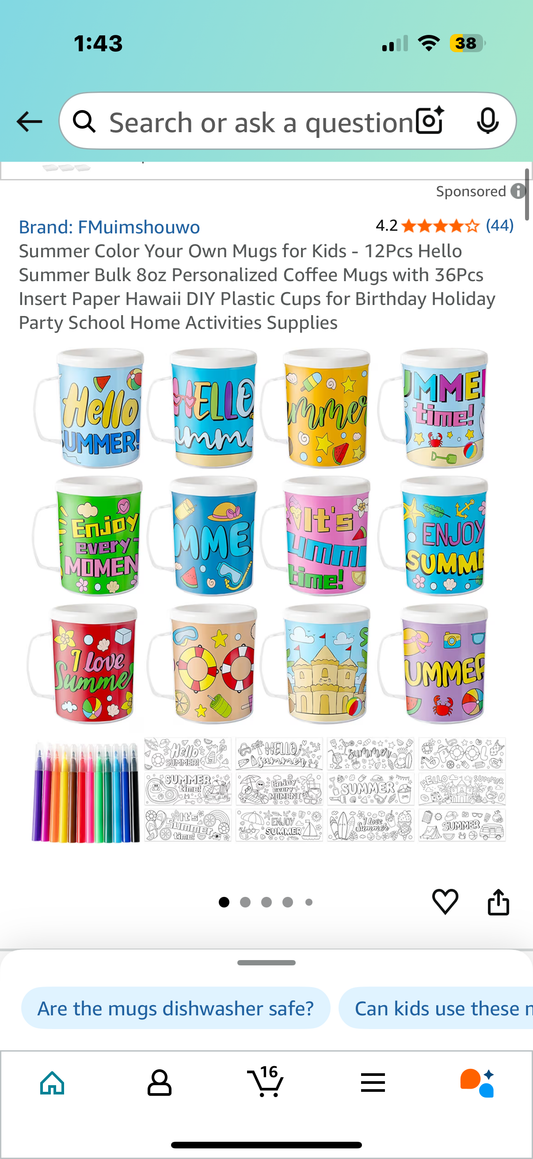 Summer Color Your Own Mugs for Kids - 12Pcs Hello Summer Bulk 8oz Personalized Coffee Mugs with 36Pcs Insert Paper Hawaii DIY Plastic Cups for Birthday Holiday Party School Home Activities Supplies