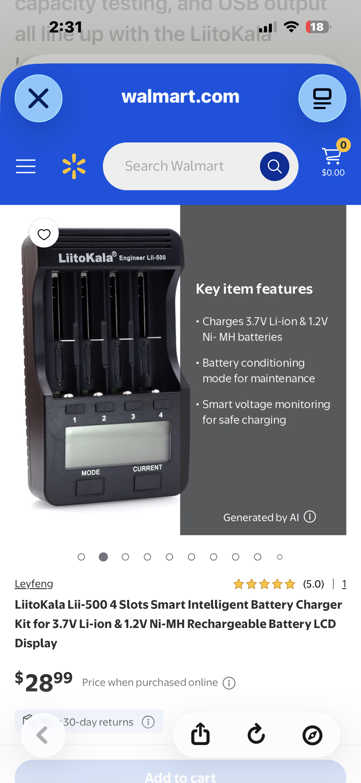 Lii-500 4 Slots Smart Intelligent Battery Charger Kit for 3.7V Li-ion & 1.2V Ni-MH Rechargeable Battery LCD Display