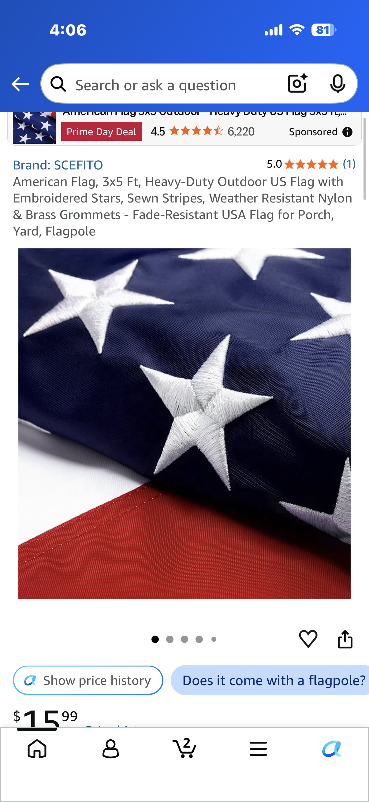 American Flag, 3x5 Ft, Heavy-Duty Outdoor US Flag with Embroidered Stars, Sewn Stripes, Weather Resistant Nylon & Brass Grommets - Fade-Resistant USA Flag for Porch, Yard, Flagpole