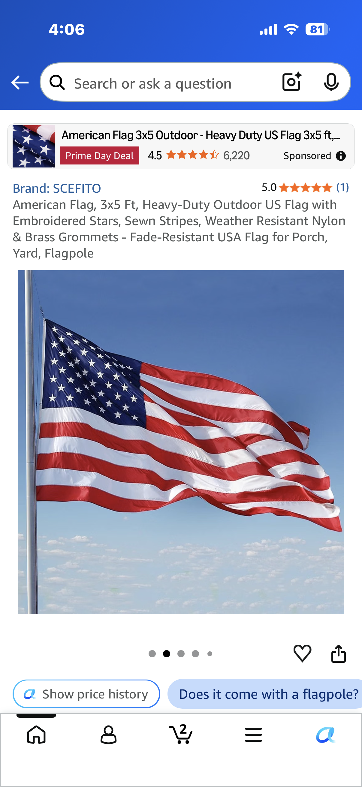 American Flag, 3x5 Ft, Heavy-Duty Outdoor US Flag with Embroidered Stars, Sewn Stripes, Weather Resistant Nylon & Brass Grommets - Fade-Resistant USA Flag for Porch, Yard, Flagpole