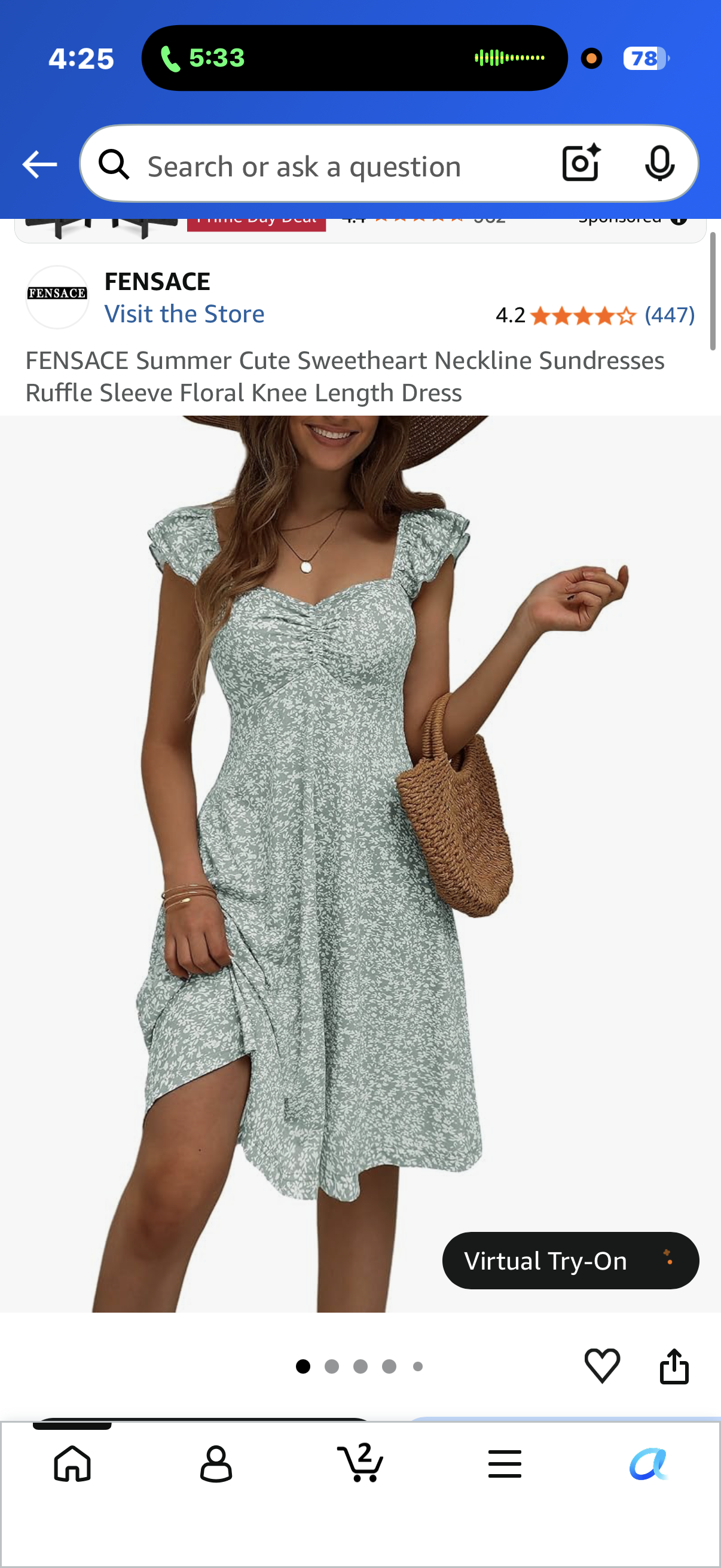 FENSACE Summer Cute Sweetheart Neckline Sundresses Ruffle Sleeve Floral Knee Length Dress (Size XL)