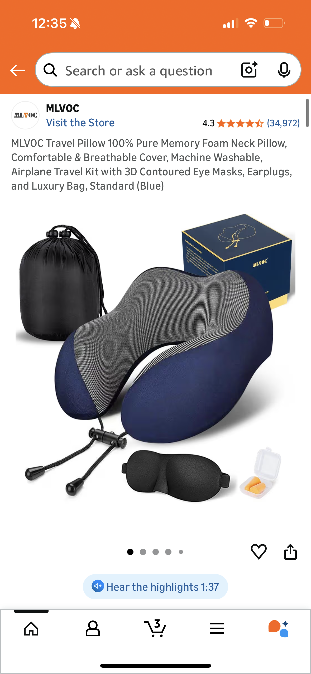 MLVOC Travel Pillow 100% Pure Memory Foam Neck Pillow, Comfortable & Breathable Cover, Machine Washable, Airplane Travel Kit with 3D Contoured Eye Masks, Earplugs, and Luxury Bag, Standard (Blue)