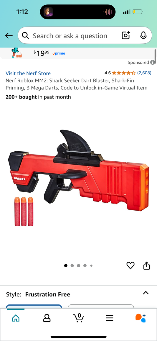 Nerf Roblox MM2: Shark Seeker Dart Blaster, Shark-Fin Priming, 3 Mega Darts, Code to Unlock in-Game Virtual Item