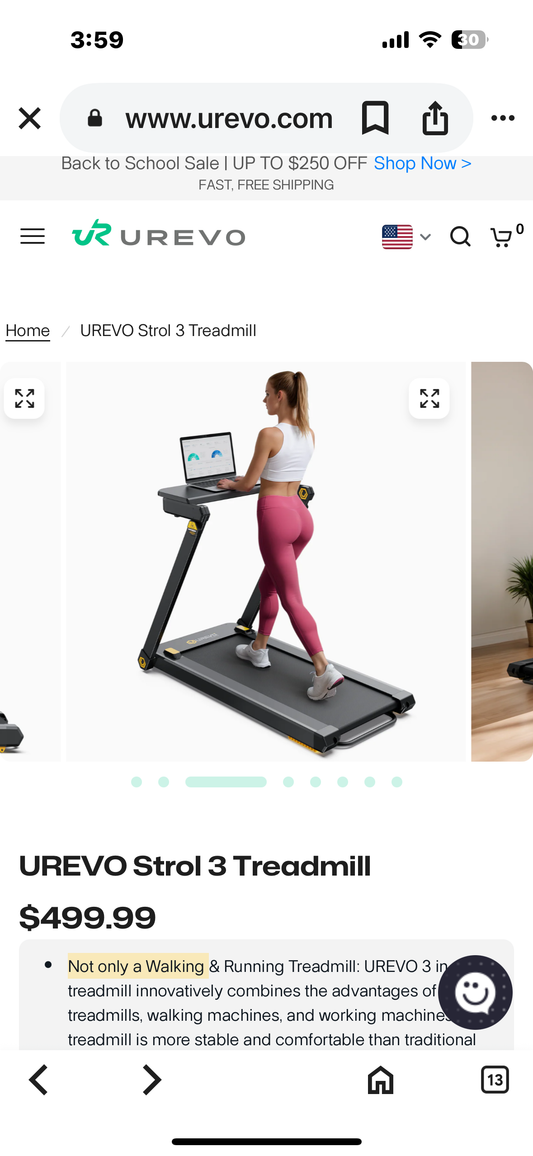 UREVO Strol 3 Under Desk Treadmill, Unique Removable Desktop, Remote, Larger 3HP Motor (W479)