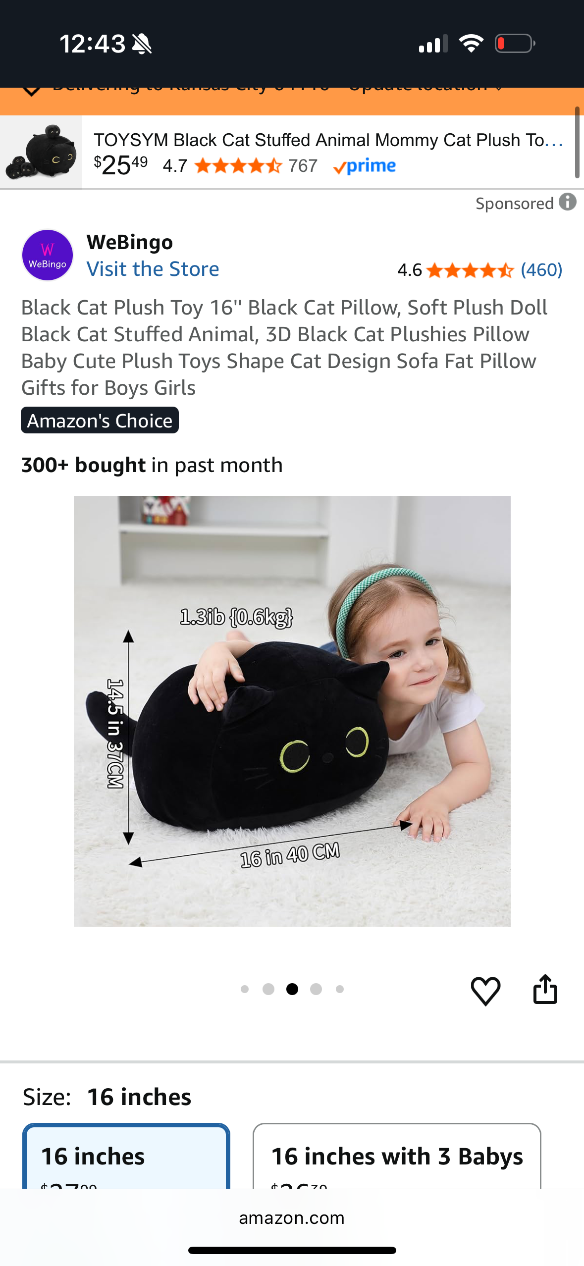 Black Cat Plush Toy 16'' Black Cat Pillow, Soft Plush Doll Black Cat Stuffed Animal, 3D Black Cat Plushies Pillow Baby Cute Plush Toys Shape Cat Design Sofa Fat Pillow Gifts for Boys Girls