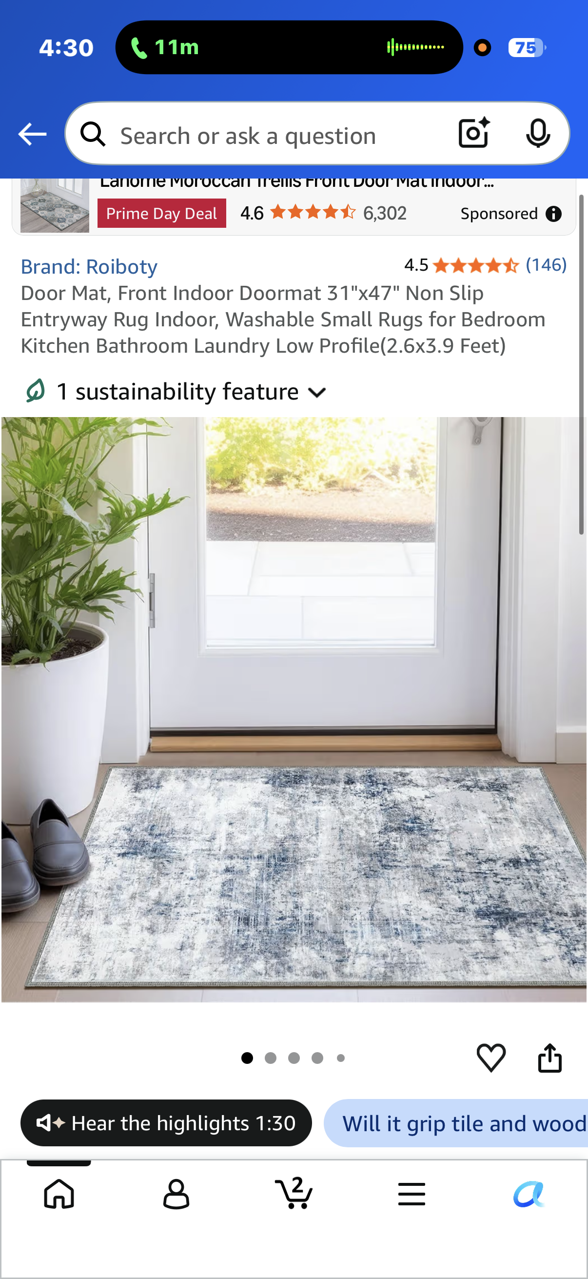 Door Mat, Front Indoor Doormat 31"x47" Non Slip Entryway Rug Indoor, Washable Small Rugs for Bedroom Kitchen Bathroom Laundry Low Profile(2.6x3.9 Feet)