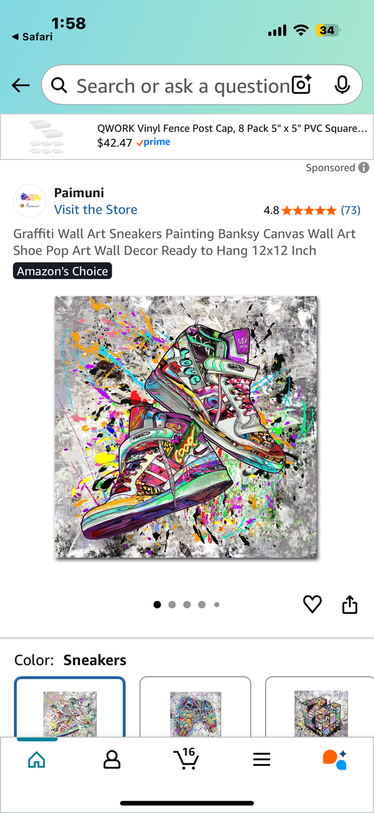 12x16 Graffiti Banksy Shoe Canvas 12x16