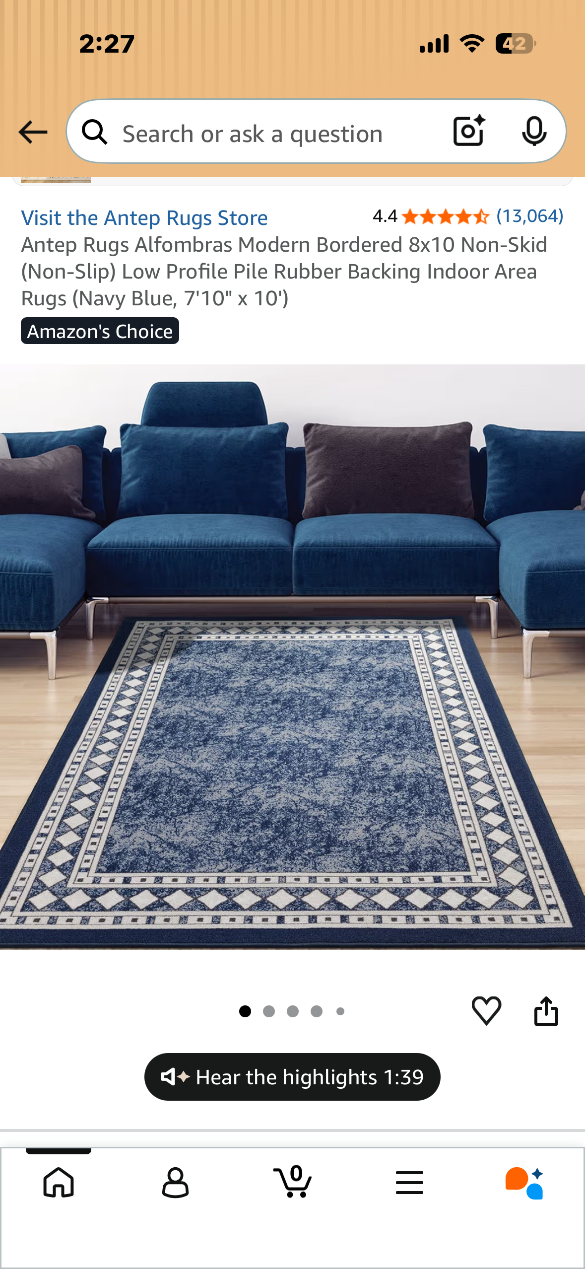 Antep Rugs Alfombras Modern Bordered 8x10 Non-Skid (Non-Slip) Low Profile Pile Rubber Backing Indoor Area Rugs (Navy Blue, 7'10" × 10') (L1251)