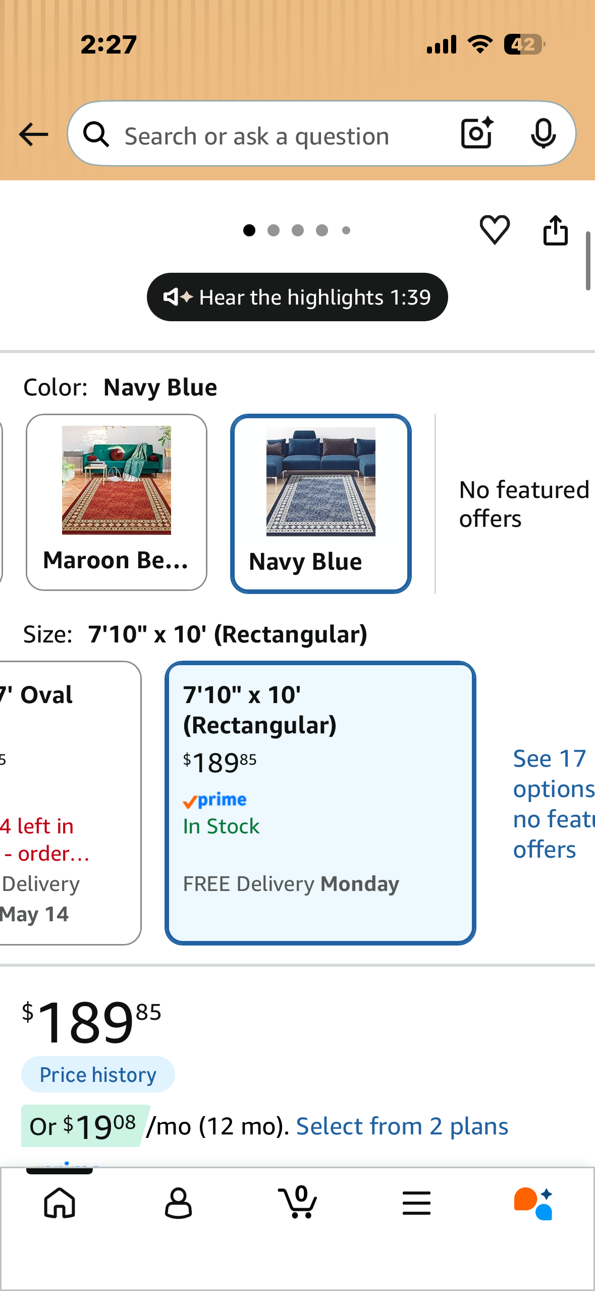 Antep Rugs Alfombras Modern Bordered 8x10 Non-Skid (Non-Slip) Low Profile Pile Rubber Backing Indoor Area Rugs (Navy Blue, 7'10" × 10') (L1251)