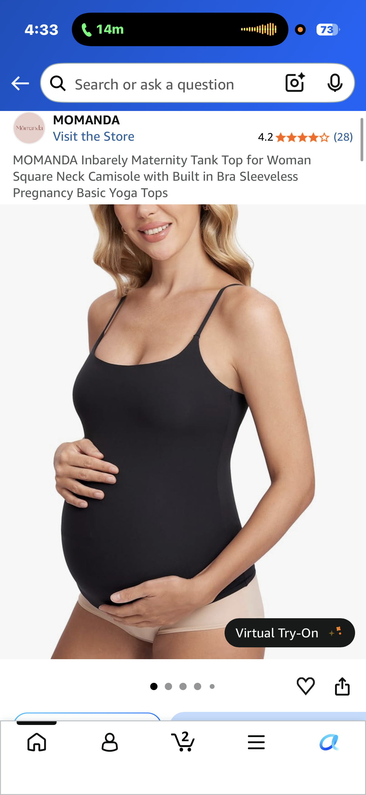 MOMANDA Inbarely Maternity Tank Top for Woman Square Neck Camisole with Built in Bra Sleeveless Pregnancy Basic Yoga Tops