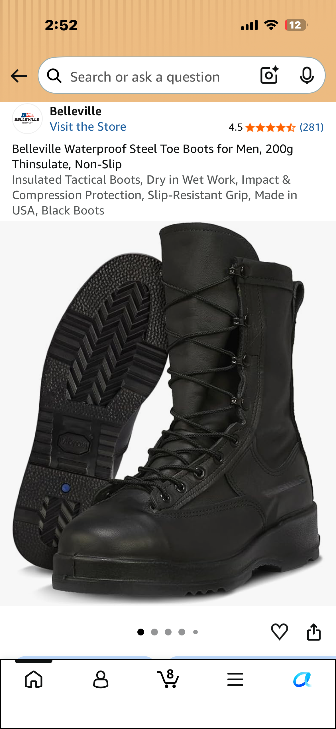 Belleville Waterproof Steel Toe Boots for Men, 200g Thinsulate, Non-Slip Insulated Tactical Boots, Dry in Wet Work, Impact & Compression Protection, Slip-Resistant Grip, Made in USA, Black Boots (Men’s 8.5 Wide)