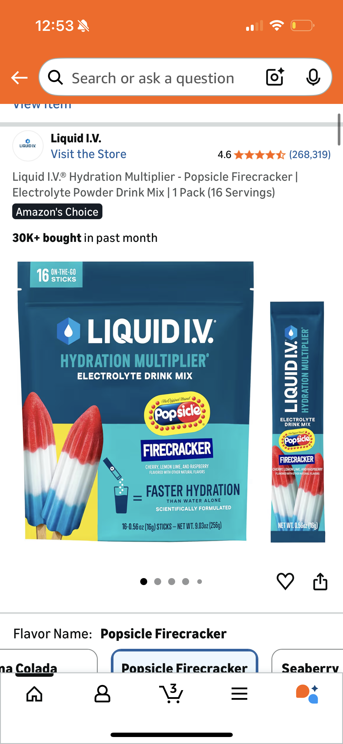 Liquid I.V.® Hydration Multiplier - Popsicle Firecracker | Electrolyte Powder Drink Mix | 1 Pack (16 Servings)