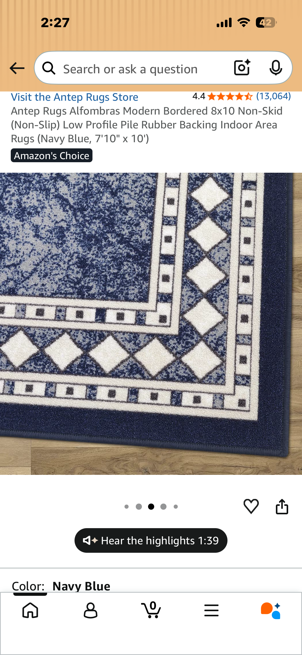 Antep Rugs Alfombras Modern Bordered 8x10 Non-Skid (Non-Slip) Low Profile Pile Rubber Backing Indoor Area Rugs (Navy Blue, 7'10" × 10') (L1251)