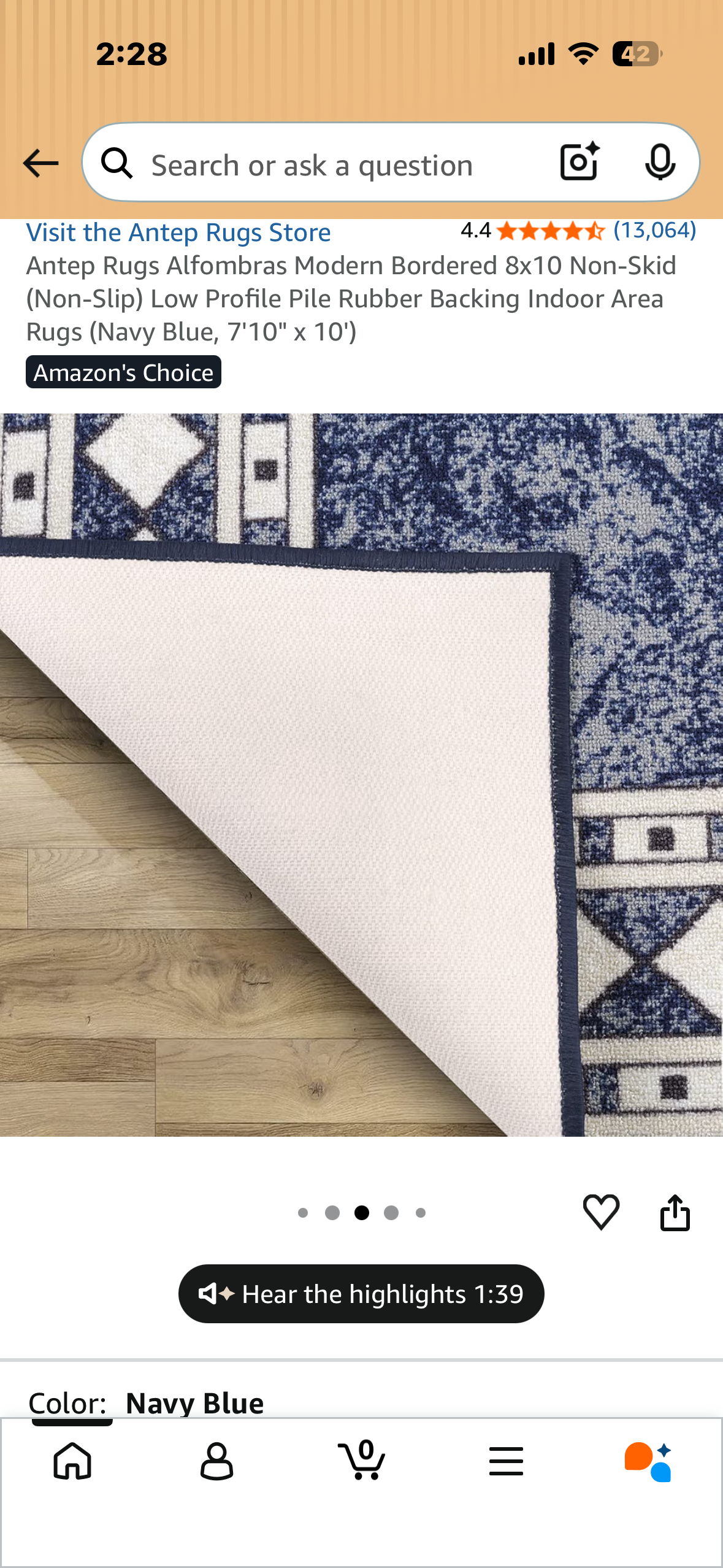Antep Rugs Alfombras Modern Bordered 8x10 Non-Skid (Non-Slip) Low Profile Pile Rubber Backing Indoor Area Rugs (Navy Blue, 7'10" × 10') (L1251)