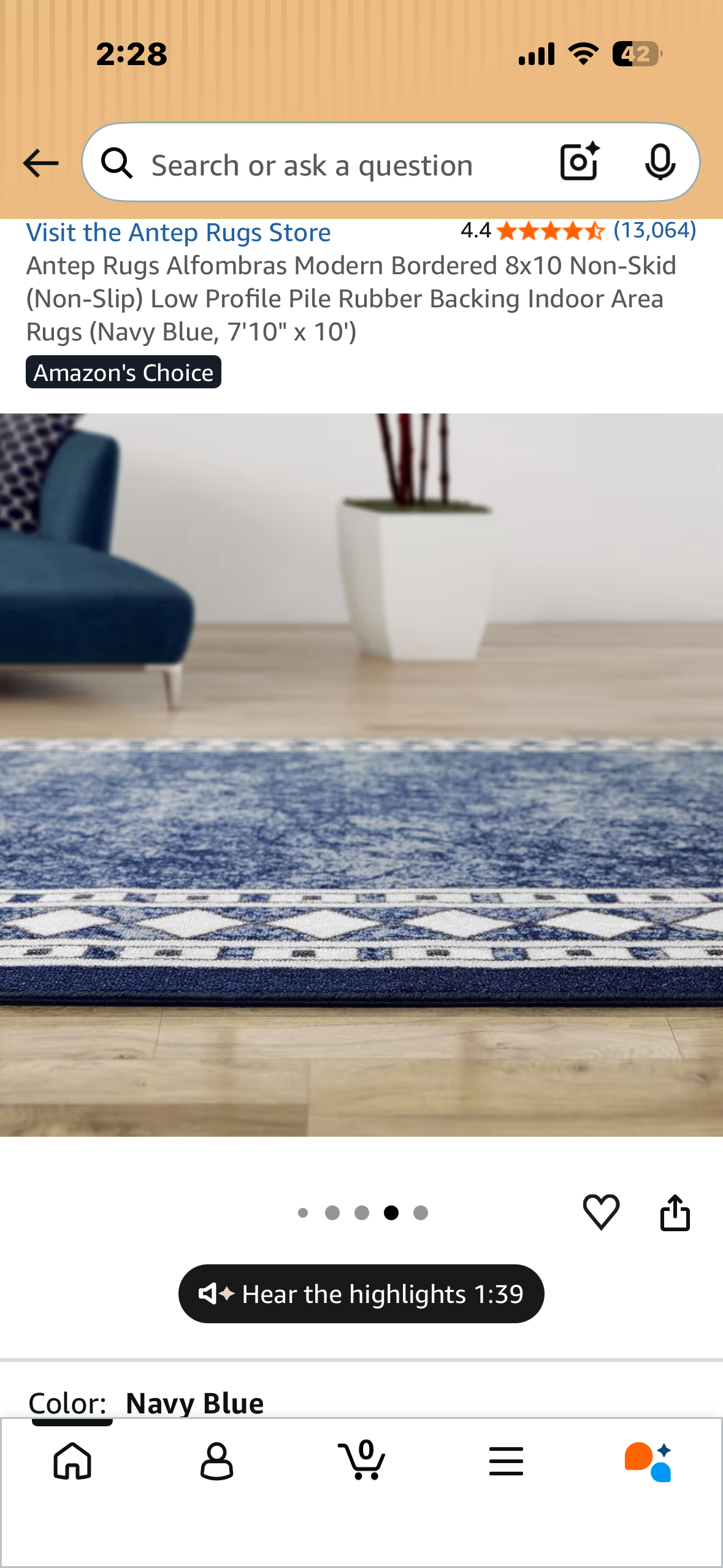 Antep Rugs Alfombras Modern Bordered 8x10 Non-Skid (Non-Slip) Low Profile Pile Rubber Backing Indoor Area Rugs (Navy Blue, 7'10" × 10') (L1251)