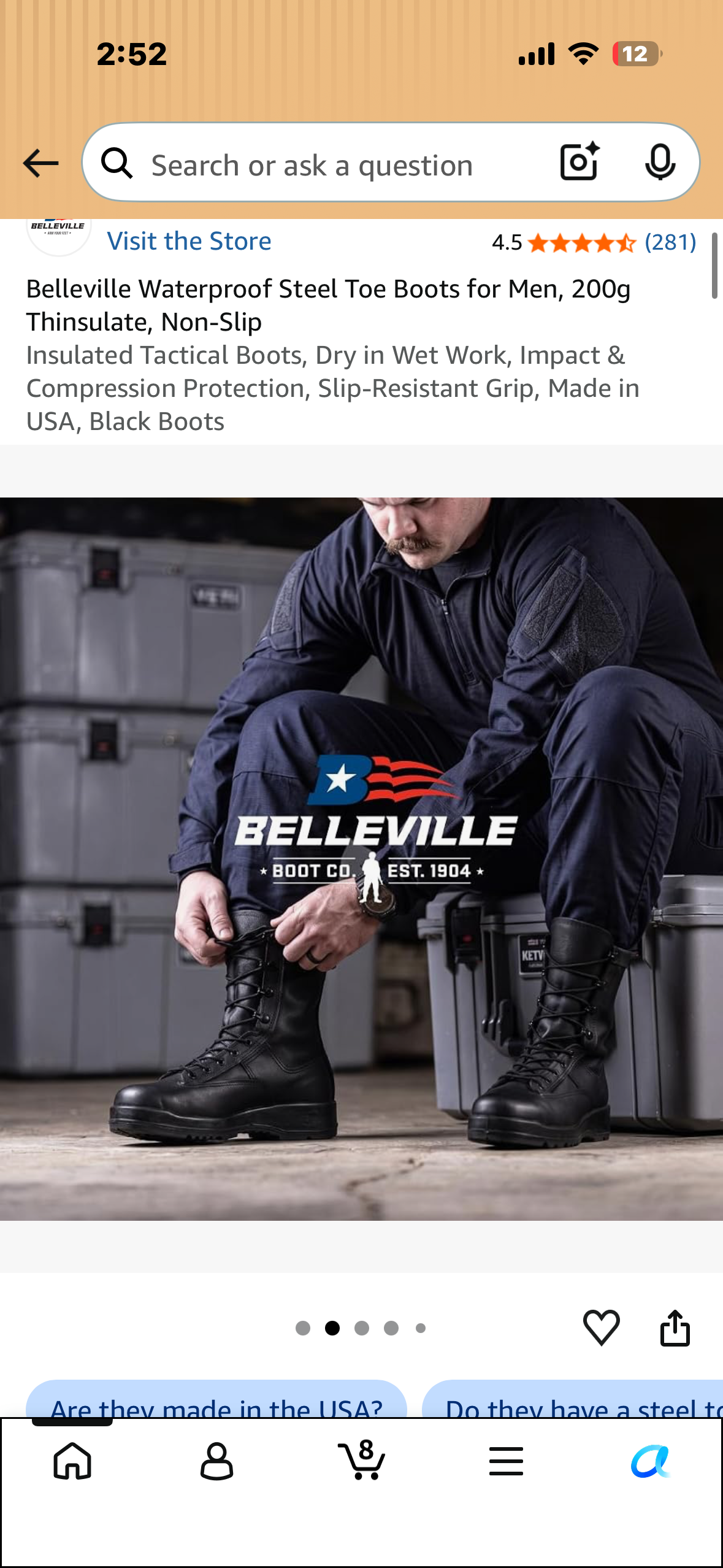 Belleville Waterproof Steel Toe Boots for Men, 200g Thinsulate, Non-Slip Insulated Tactical Boots, Dry in Wet Work, Impact & Compression Protection, Slip-Resistant Grip, Made in USA, Black Boots (Men’s 8.5 Wide)