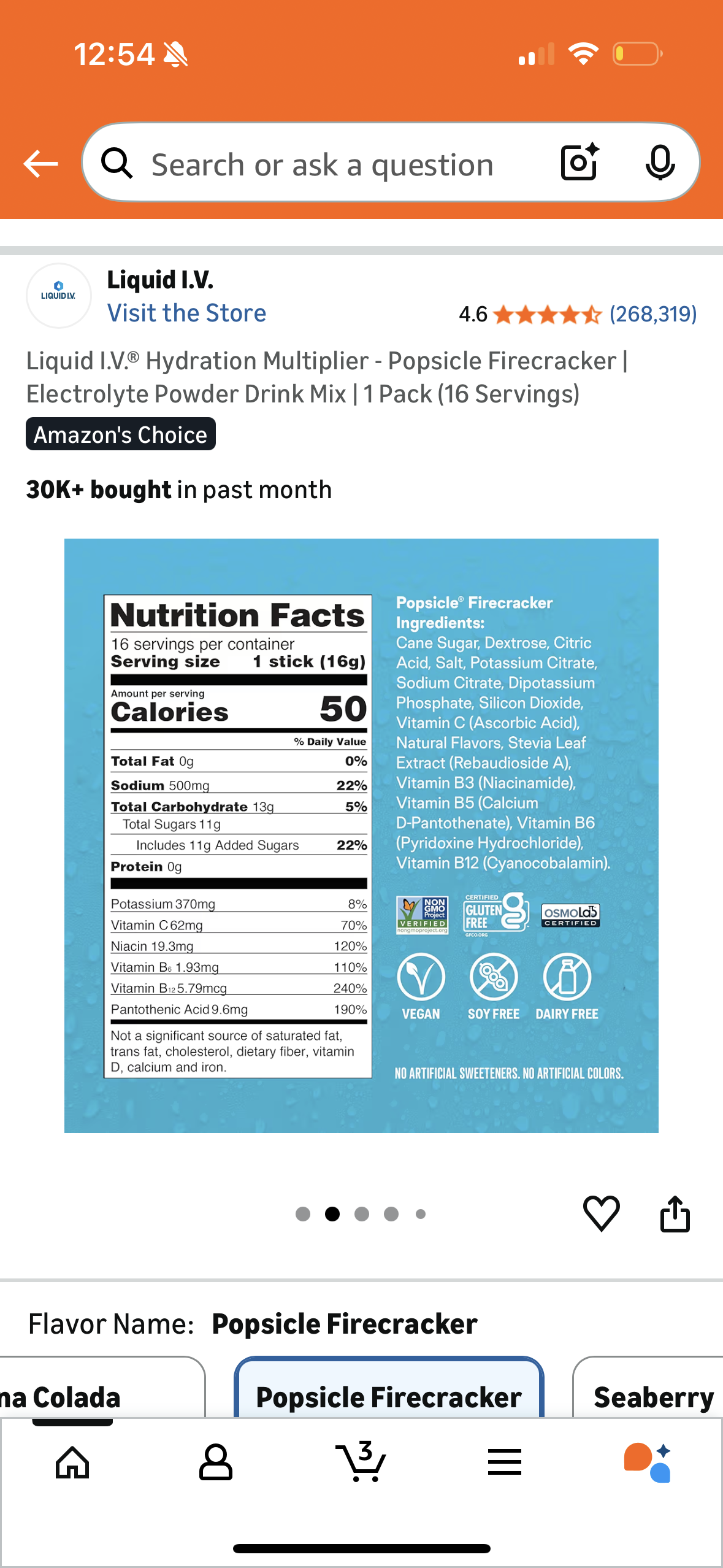 Liquid I.V.® Hydration Multiplier - Popsicle Firecracker | Electrolyte Powder Drink Mix | 1 Pack (16 Servings)