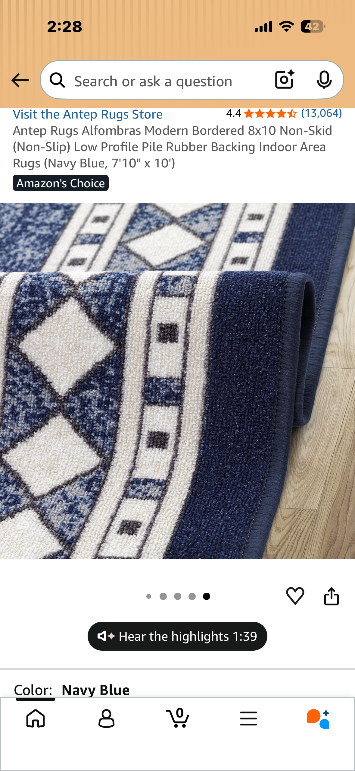 Antep Rugs Alfombras Modern Bordered 8x10 Non-Skid (Non-Slip) Low Profile Pile Rubber Backing Indoor Area Rugs (Navy Blue, 7'10" × 10') (L1251)
