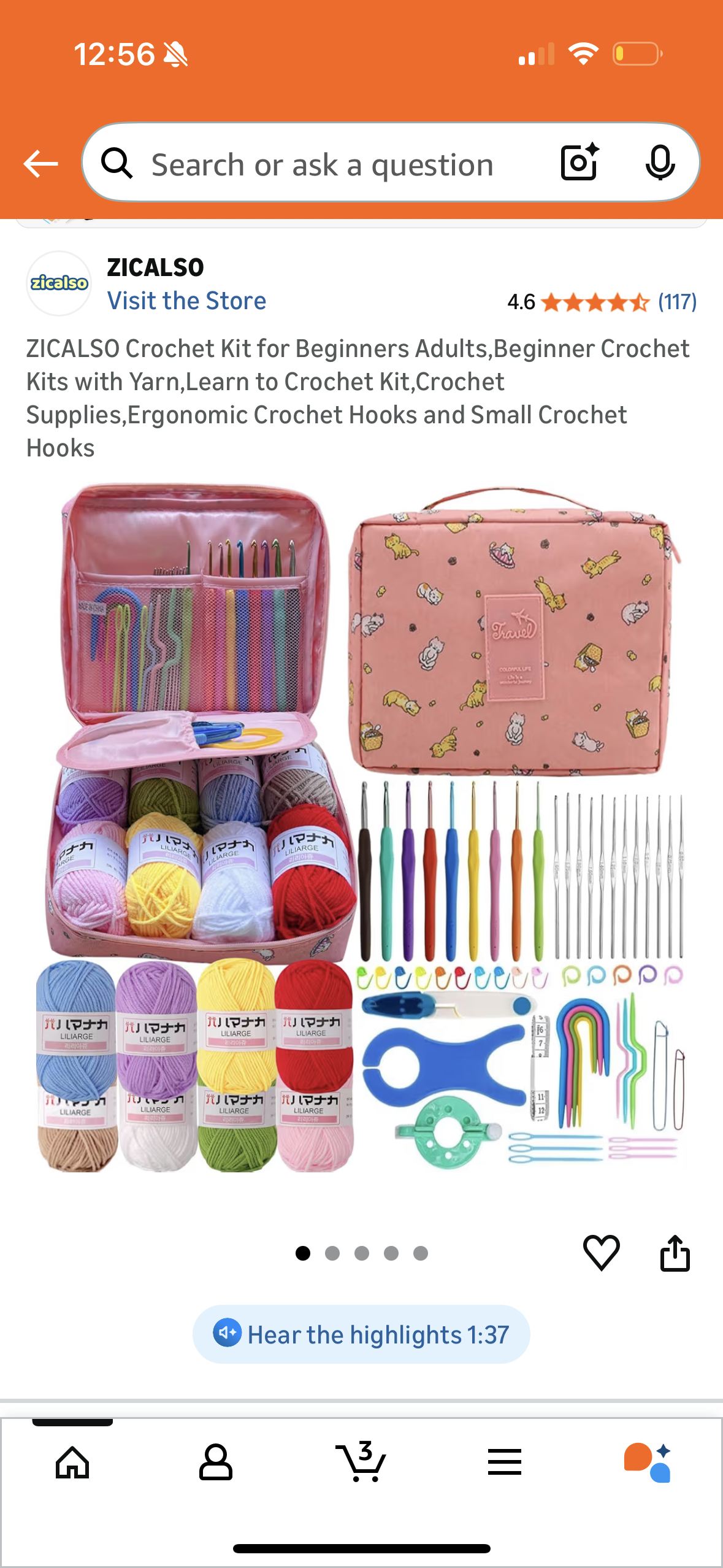 ZICALSO Crochet Kit for Beginners Adults,Beginner Crochet Kits with Yarn,Learn to Crochet Kit,Crochet Supplies,Ergonomic Crochet Hooks and Small Crochet Hooks
