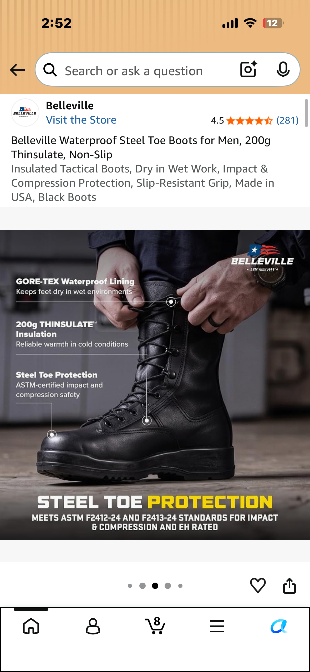 Belleville Waterproof Steel Toe Boots for Men, 200g Thinsulate, Non-Slip Insulated Tactical Boots, Dry in Wet Work, Impact & Compression Protection, Slip-Resistant Grip, Made in USA, Black Boots (Men’s 8.5 Wide)