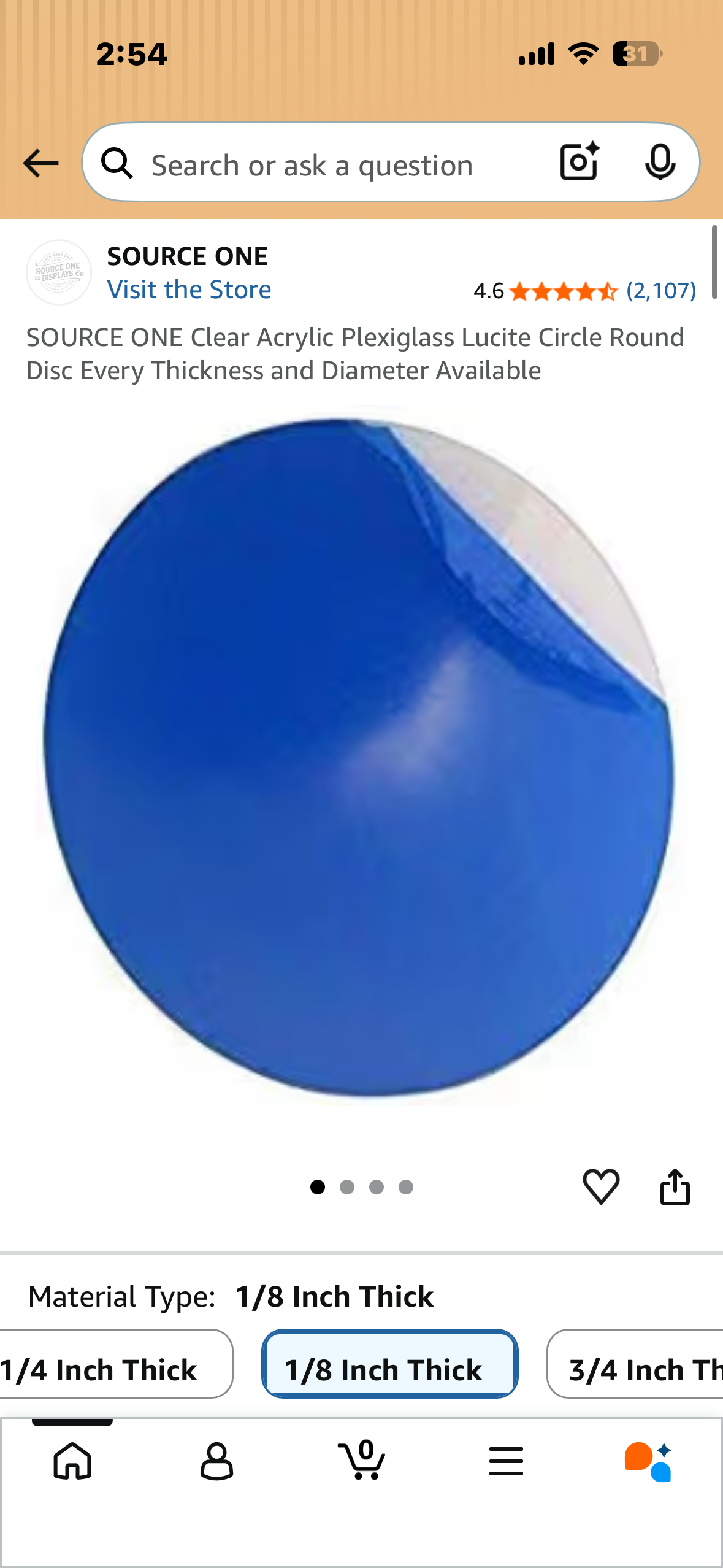 SOURCE ONE Clear Acrylic Plexiglass Lucite Round Disc 36” Round, 1/8” Thick (R930)