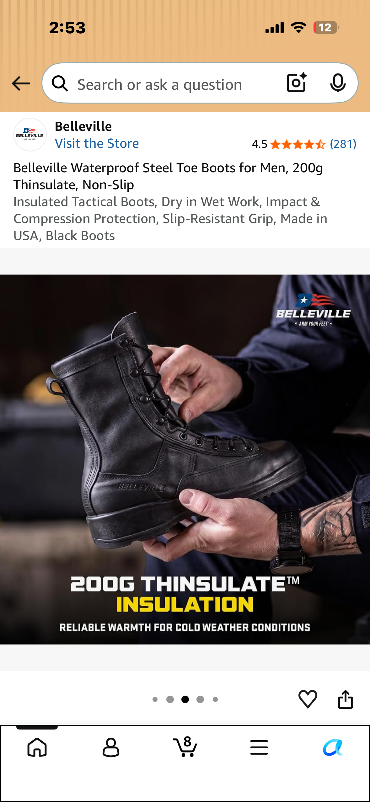 Belleville Waterproof Steel Toe Boots for Men, 200g Thinsulate, Non-Slip Insulated Tactical Boots, Dry in Wet Work, Impact & Compression Protection, Slip-Resistant Grip, Made in USA, Black Boots (Men’s 8.5 Wide)