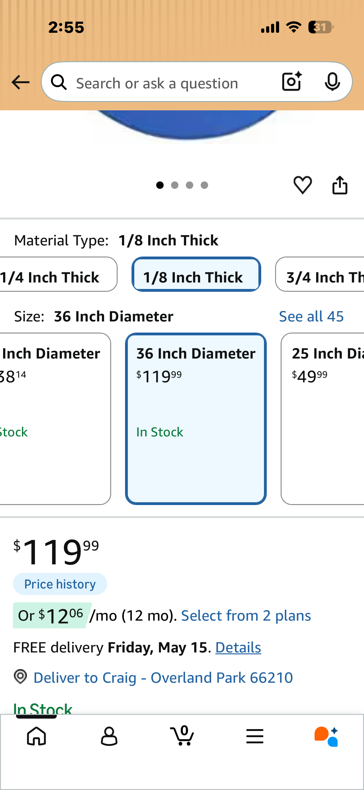 SOURCE ONE Clear Acrylic Plexiglass Lucite Round Disc 36” Round, 1/8” Thick (R930)