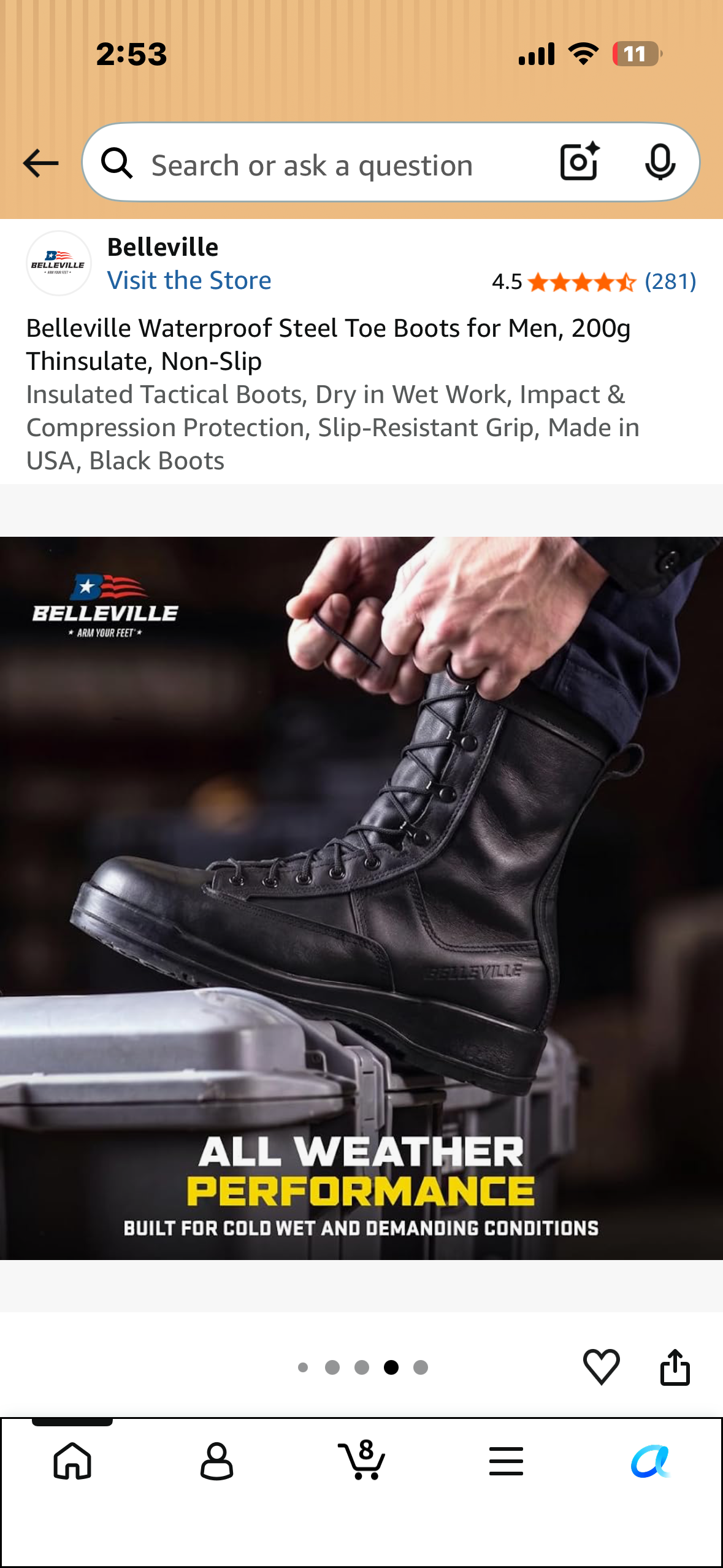 Belleville Waterproof Steel Toe Boots for Men, 200g Thinsulate, Non-Slip Insulated Tactical Boots, Dry in Wet Work, Impact & Compression Protection, Slip-Resistant Grip, Made in USA, Black Boots (Men’s 8.5 Wide)
