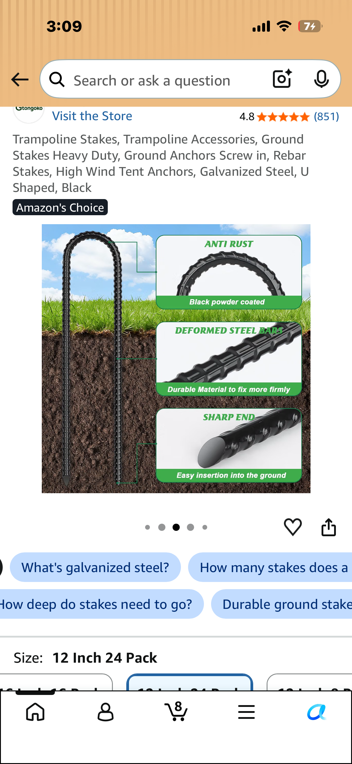 Trampoline Stakes, Trampoline Accessories, Ground Stakes Heavy Duty, Ground Anchors Screw in, Rebar Stakes, High Wind Tent Anchors, Galvanized Steel, U Shaped, Black