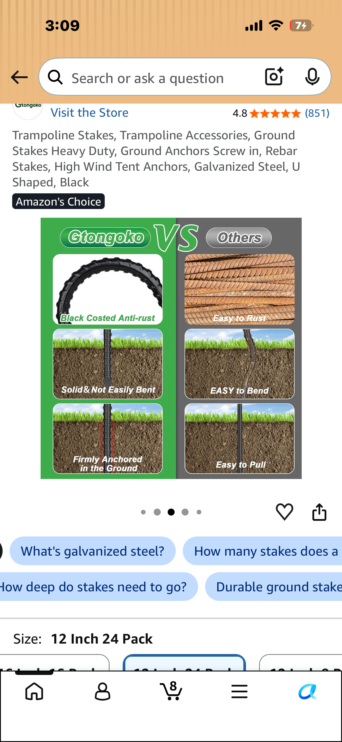 Trampoline Stakes, Trampoline Accessories, Ground Stakes Heavy Duty, Ground Anchors Screw in, Rebar Stakes, High Wind Tent Anchors, Galvanized Steel, U Shaped, Black
