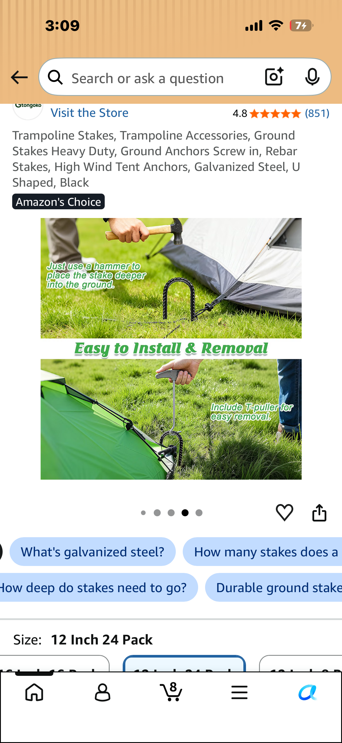 Trampoline Stakes, Trampoline Accessories, Ground Stakes Heavy Duty, Ground Anchors Screw in, Rebar Stakes, High Wind Tent Anchors, Galvanized Steel, U Shaped, Black
