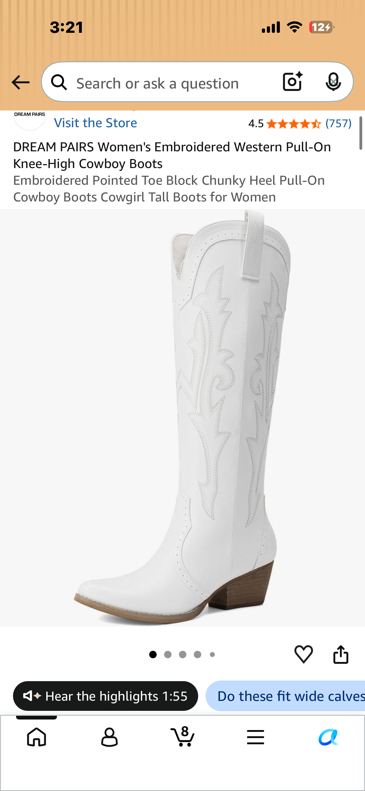 Women's Embroidered Western Pull-On Knee-High Cowboy Boots, Embroidered Pointed Toe Block Chunky Heel Pull-On Cowboy Boots (Women’s 7)