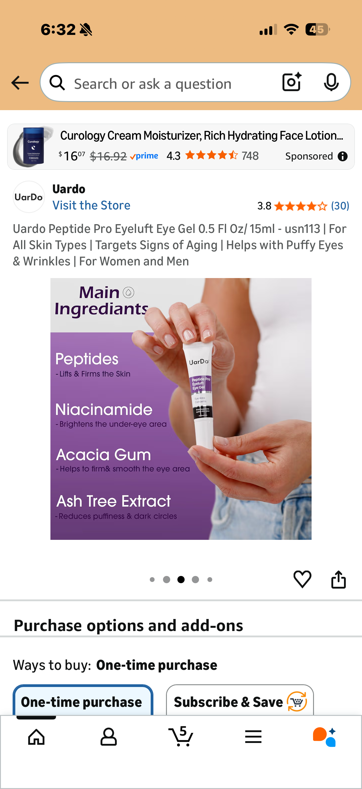 Uardo Peptide Pro Eyeluft Eye Gel 0.5 Fl Oz/ 15ml - usn113 | For All Skin Types | Targets Signs of Aging | Helps with Puffy Eyes & Wrinkles | For Women and Men