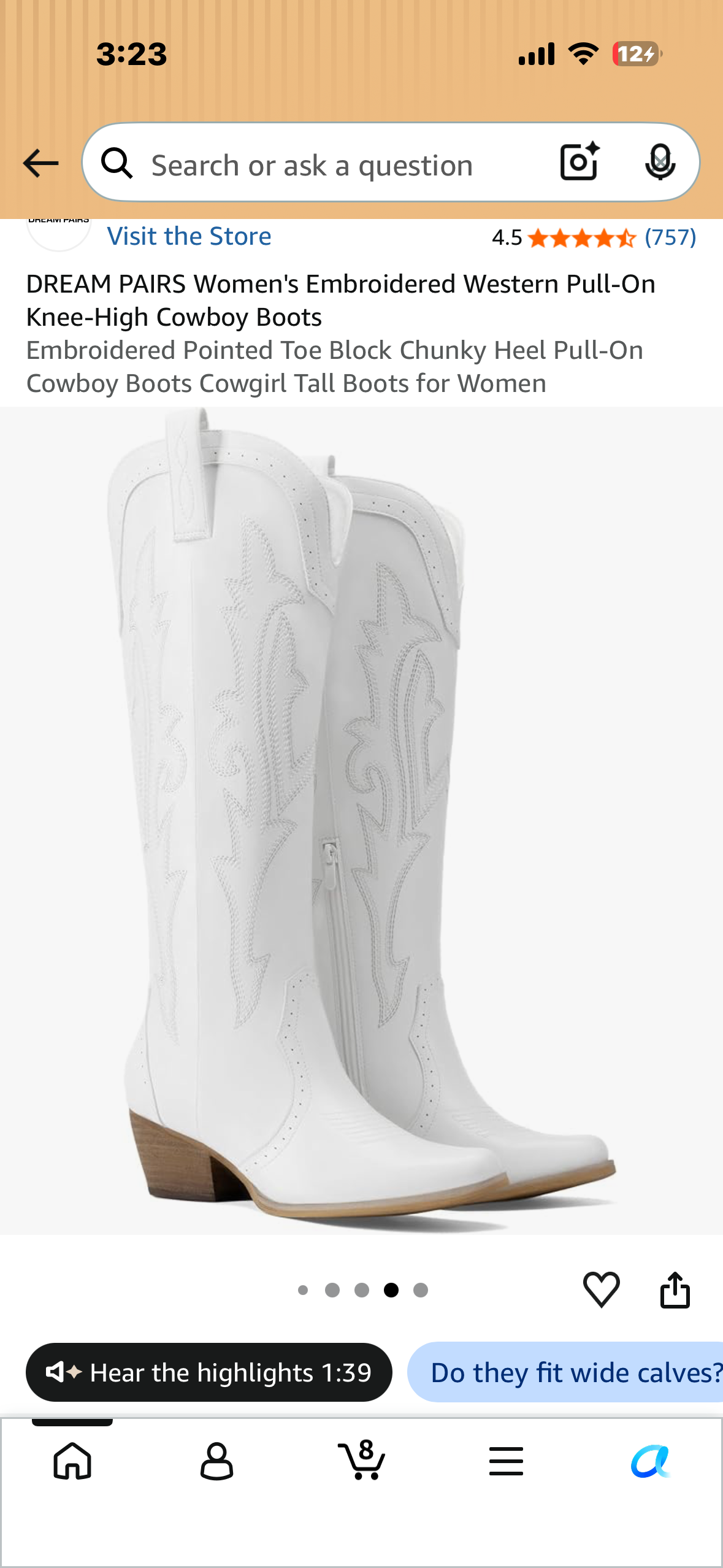 Women's Embroidered Western Pull-On Knee-High Cowboy Boots, Embroidered Pointed Toe Block Chunky Heel Pull-On Cowboy Boots (Women’s 7)