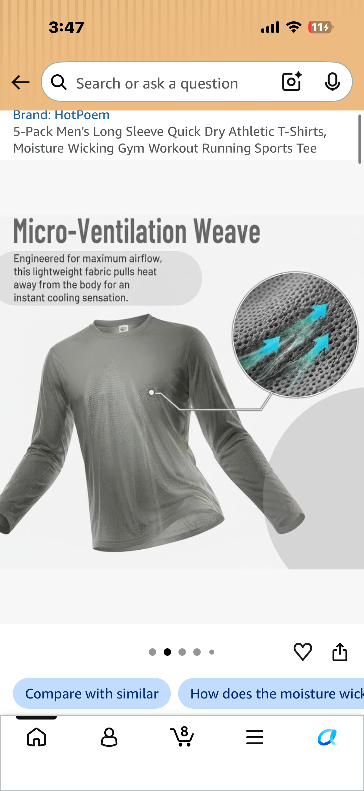 5-Pack Men's Long Sleeve Quick Dry Athletic T-Shirts, Moisture Wicking Gym Workout Running Sports Tee
