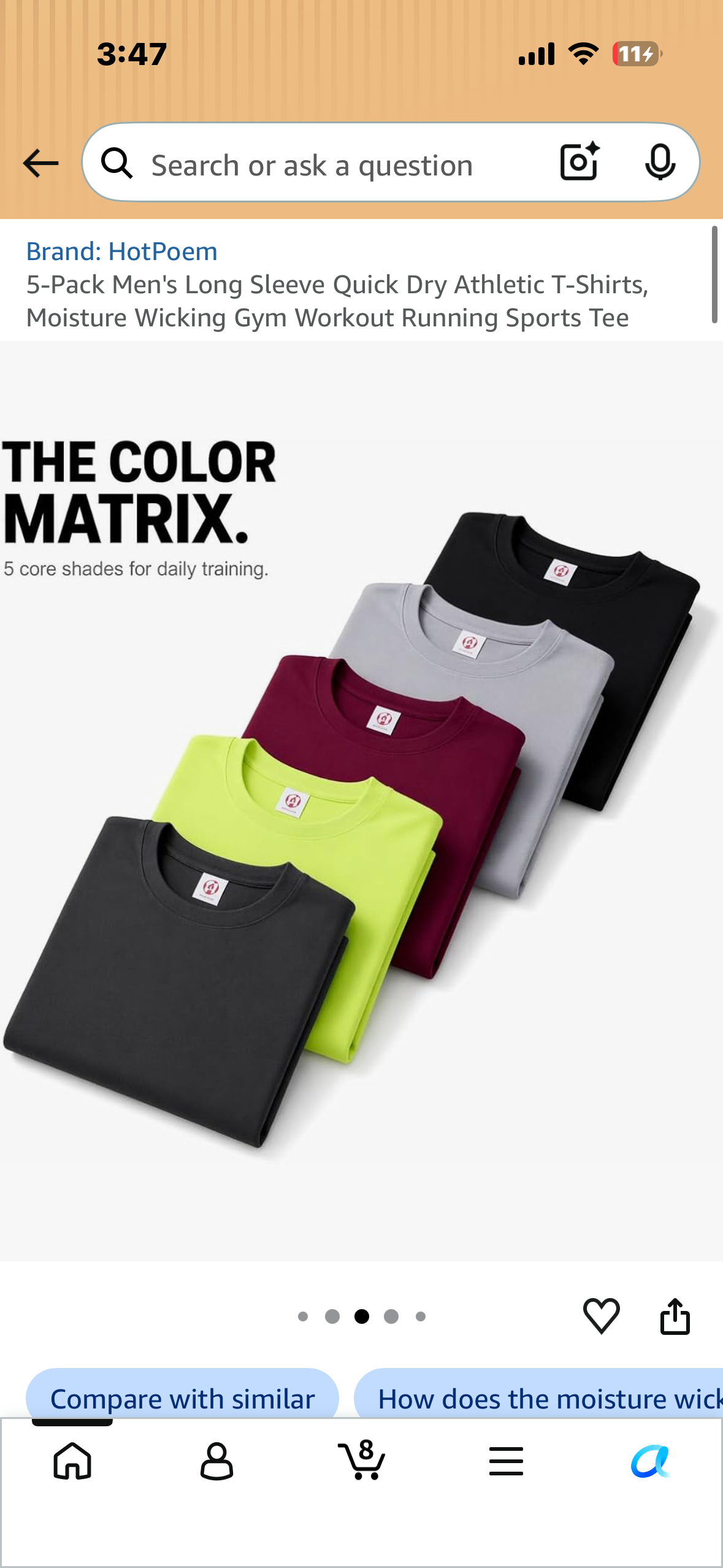 5-Pack Men's Long Sleeve Quick Dry Athletic T-Shirts, Moisture Wicking Gym Workout Running Sports Tee