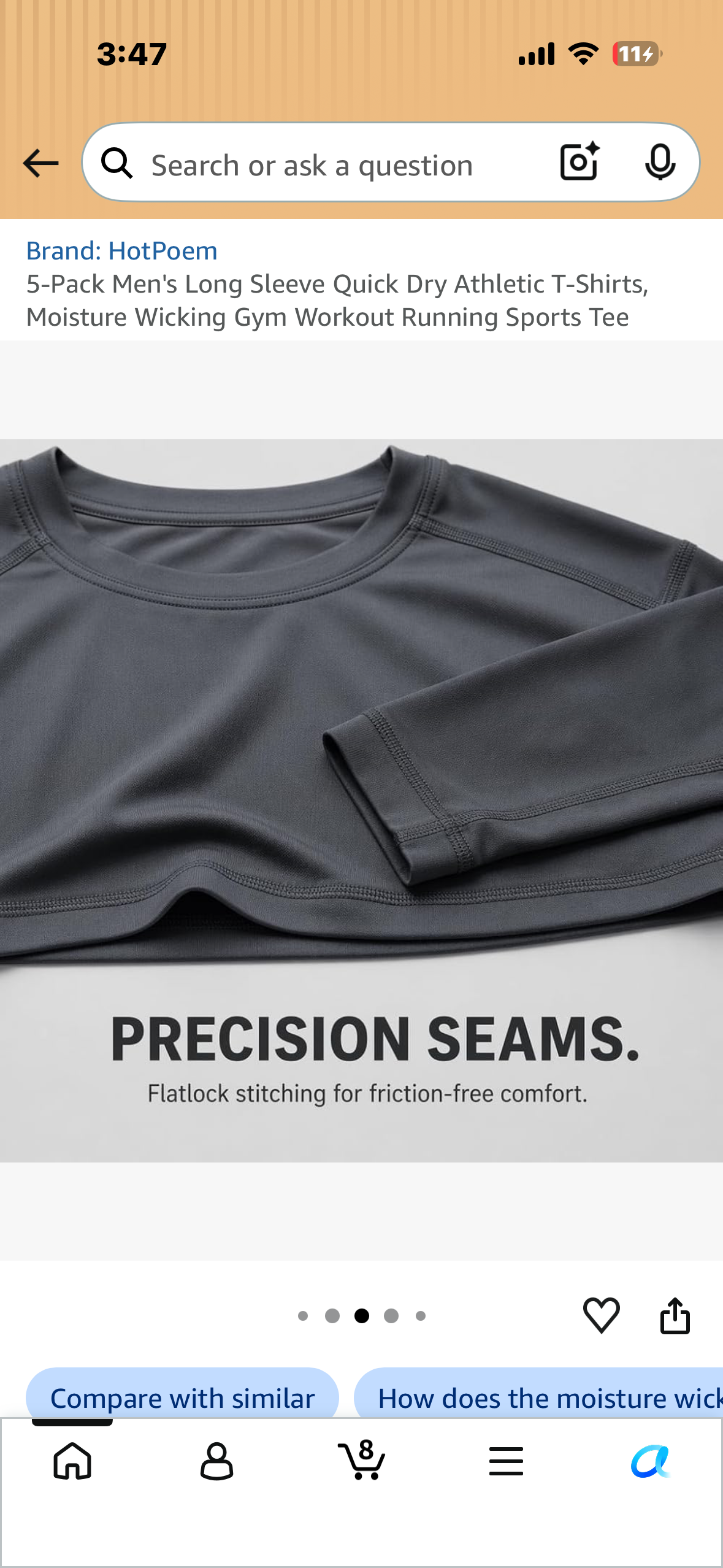 5-Pack Men's Long Sleeve Quick Dry Athletic T-Shirts, Moisture Wicking Gym Workout Running Sports Tee