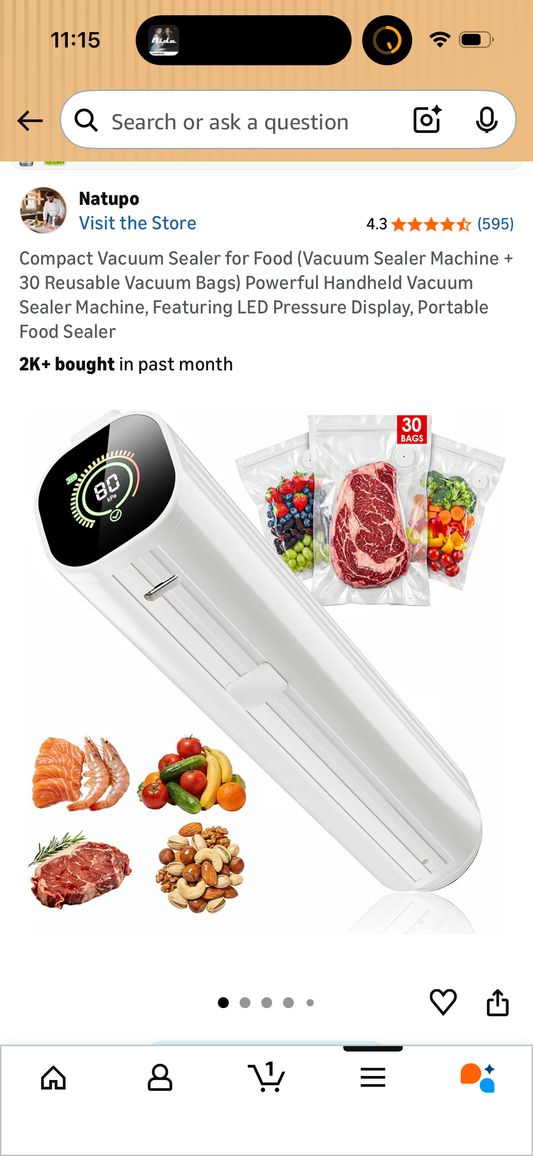 Compact Vacuum Sealer for Food (Vacuum Sealer Machine + 30 Reusable Vacuum Bags) Powerful Handheld Vacuum Sealer Machine, Featuring LED Pressure Display, Portable Food Sealer