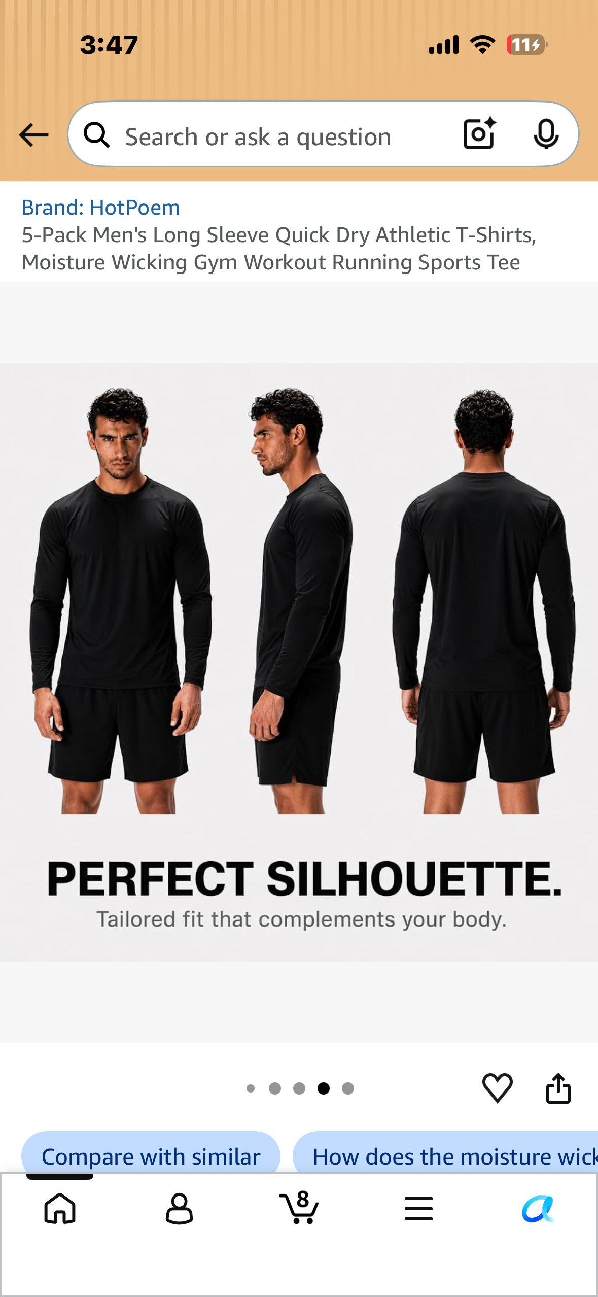 5-Pack Men's Long Sleeve Quick Dry Athletic T-Shirts, Moisture Wicking Gym Workout Running Sports Tee