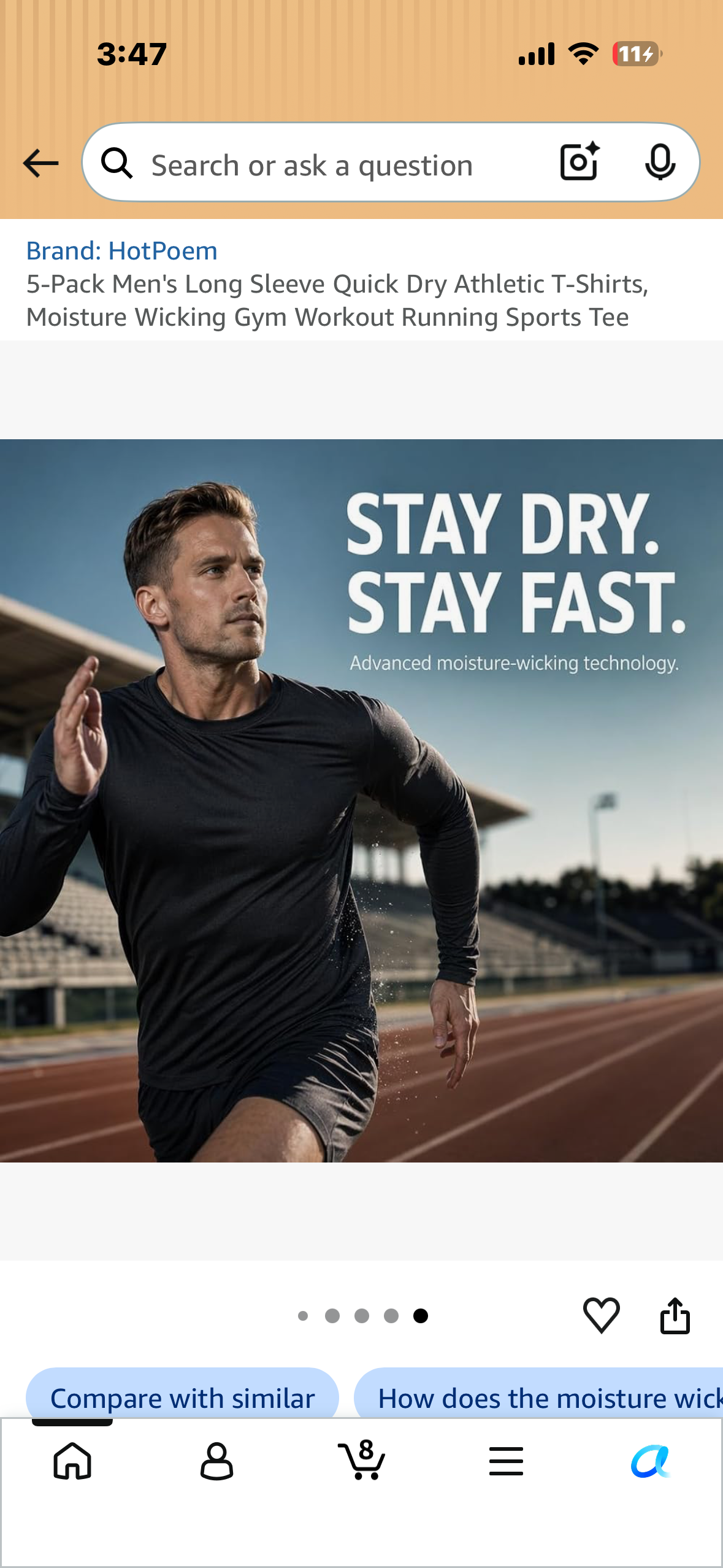 5-Pack Men's Long Sleeve Quick Dry Athletic T-Shirts, Moisture Wicking Gym Workout Running Sports Tee