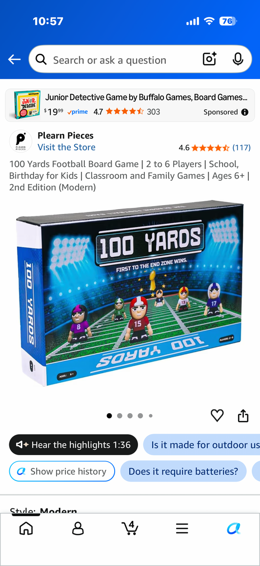 100  Yards Football Board Game | 2 to 6 Players | School, Birthday for Kids | Classroom and Family Games | Ages 6+ | 2nd Edition (Modern)