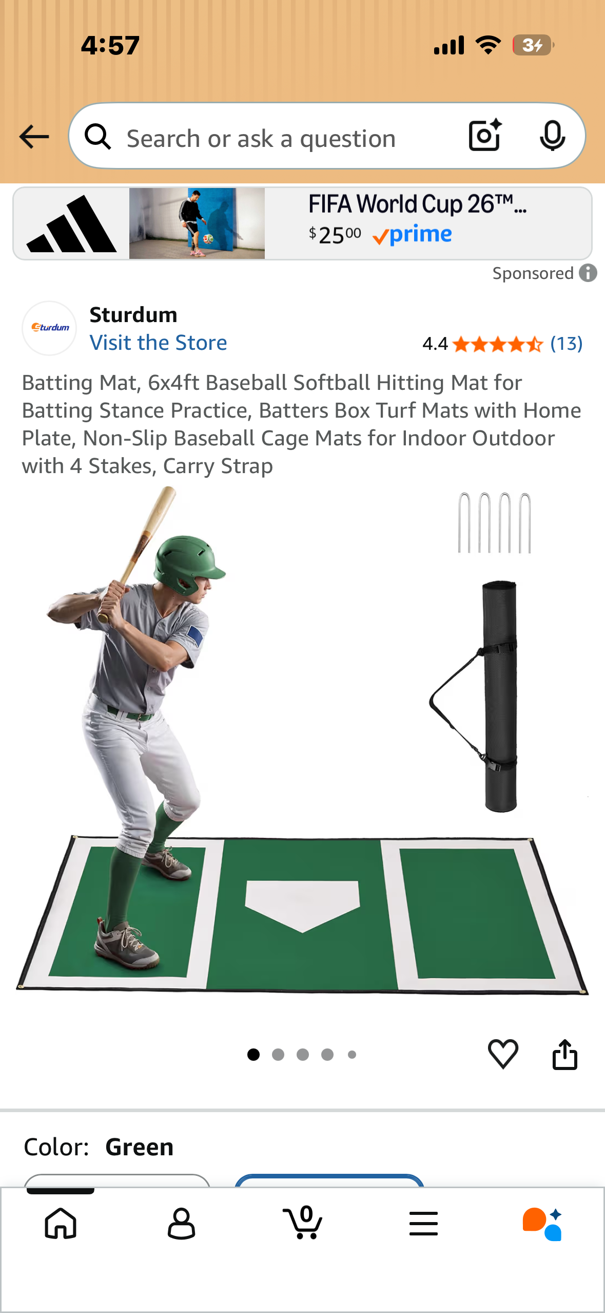 Batting Mat, 6x4ft Baseball Softball Hitting Mat for Batting Stance Practice, Batters Box Turf Mats with Home Plate, Non-Slip Baseball Cage Mats for Indoor Outdoor with 4 Stakes, Carry Strap (W671)