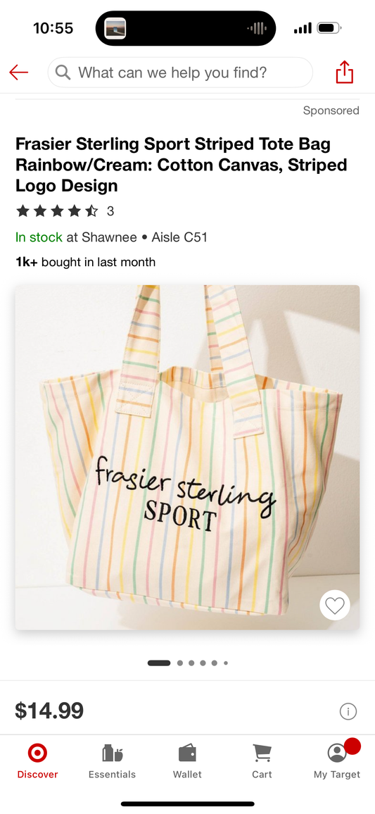 Frasier Sterling Sport Striped Tote Bag Rainbow/Cream: Cotton Canvas, Striped Logo Design