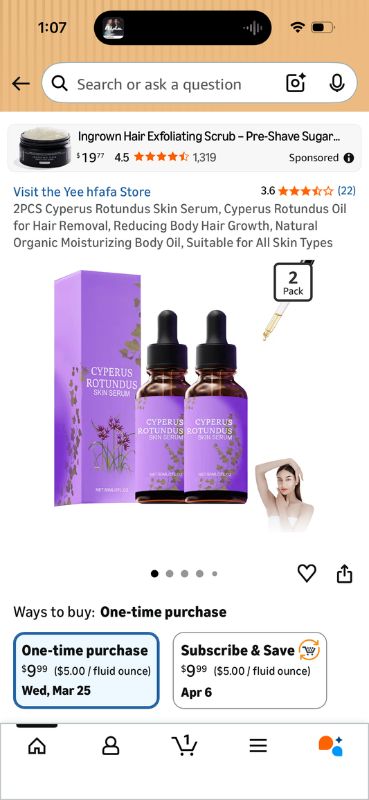2PCS Cyperus Rotundus Skin Serum, Cyperus Rotundus Oil for Hair Removal, Reducing Body Hair Growth, Natural Organic Moisturizing Body Oil, Suitable for All Skin Types